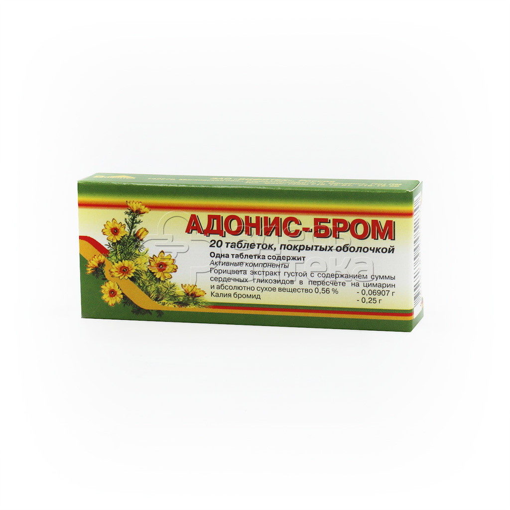 Адонис-бром табл. N20 купить в г. Обнинск, цена от 182.00 руб. 11 аптекa в  г. Обнинск - ЗдесьАптека.ру