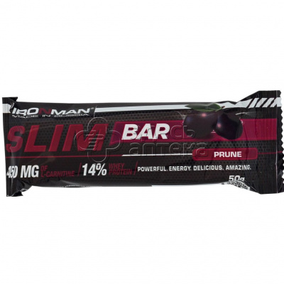 Батончик Slim Bar IRONMAN с L-карнитином 50г (чернослив тёмная глазурь)