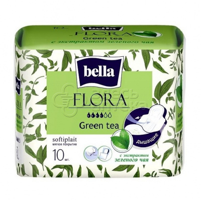 Прокладки Белла FLORA Green tea с экстрактом зеленого чая, 10 штук