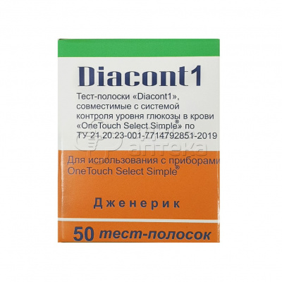 Тест-полоски Diacont1 совместимые с системами контроля уровня глюкозы в крови OneTouch Select Simple, 50 тест-полосок