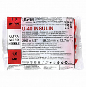 Шприц импортный инсулиновый 1мл U40 3-х компонентный однаразовый стерильный с интегрированной иглой 0,33х12,7 29G 10 шт