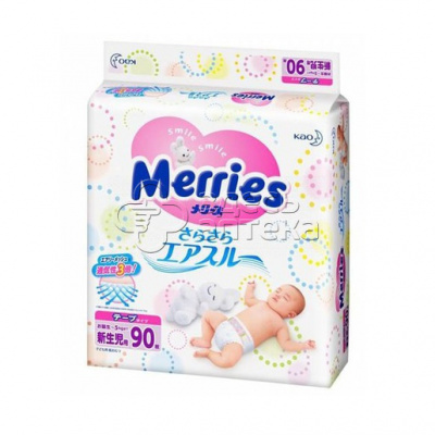 Подгузники д/детей MERRIES д/новорожд. 5кг N90