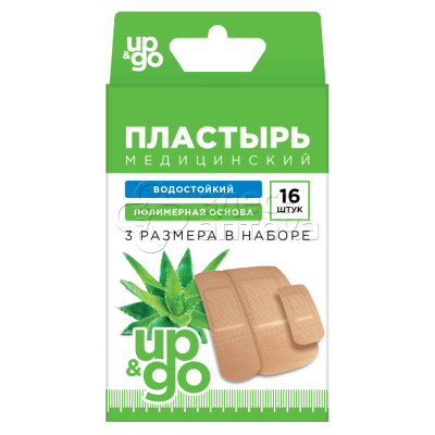 Пластырь водостойкий на полимерной основе с Алоэ (UP&GO), 16 шт