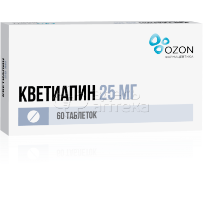 Кветиапин 60 таблеток покрытых пленочной оболочкой 25 мг