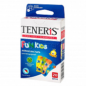 TENERIS FUN KIDS Лейкопластырь бактерицидный с ионами серебра на полимерной основе с рисунками, 20 штук